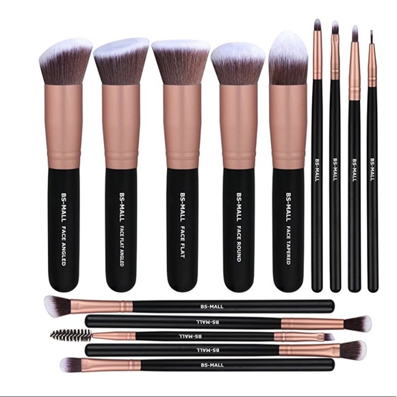 14 pieces ofRose gold and black makeup brush set